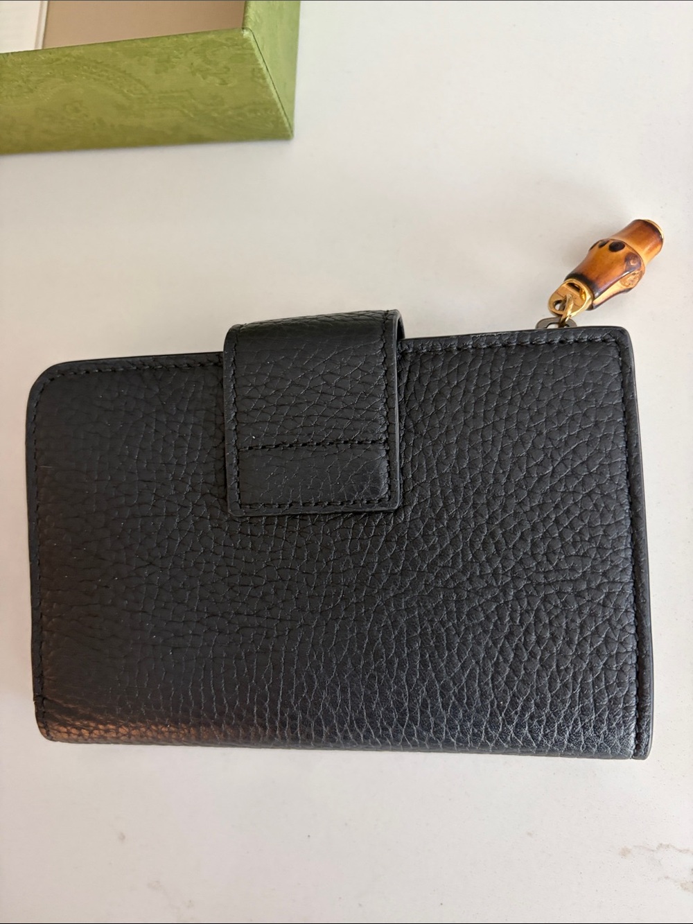Gucci GG Marmont Black Pebbled Leather Wallet Bamboo Zip Pull w/ Box & Dust Bag. - Picture 4 of 7